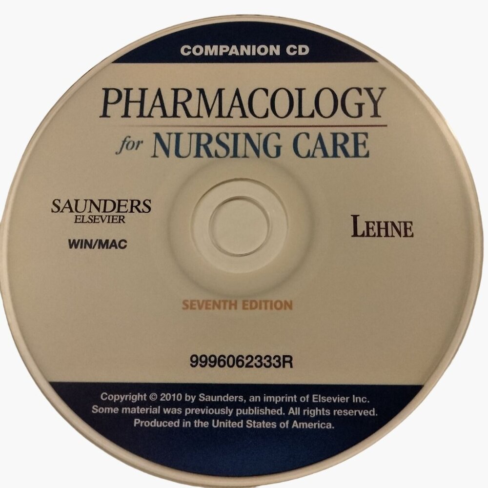 Pharmacology Nursing Care Companion CD Saunders Elsevier WIN MAC Seventh Edition